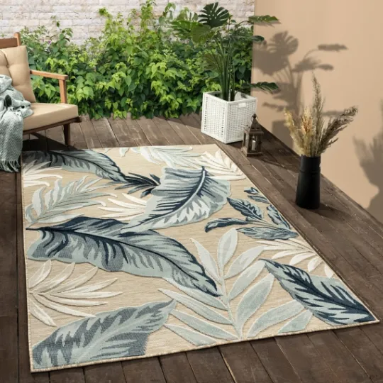 Kirkland's Home Large Print Tropical Leaf Outdoor Area Rug, 5X7- Outdoor Rugs