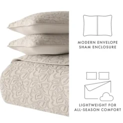 Kirkland's Home Latte Floral Stitch 3-Pc. Queen Quilt Set- Quilts