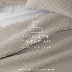 Kirkland's Home Latte Stitched Diamond 3-Pc. Queen Quilt Set- Quilts