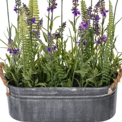 Kirkland's Home Lavender And Fern Arrangement In Iron Pot, 16 In.- Arrangements & Greenery