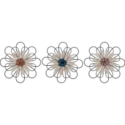 Kirkland's Home Layered Metal & Wood Flower Wall Plaques, Set Of 3- Wall Plaques