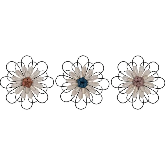Kirkland's Home Layered Metal & Wood Flower Wall Plaques, Set Of 3- Wall Plaques