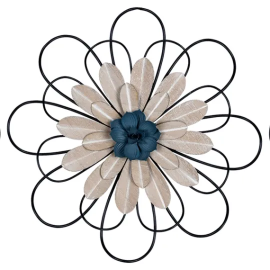 Kirkland's Home Layered Metal & Wood Flower Wall Plaques, Set Of 3- Wall Plaques