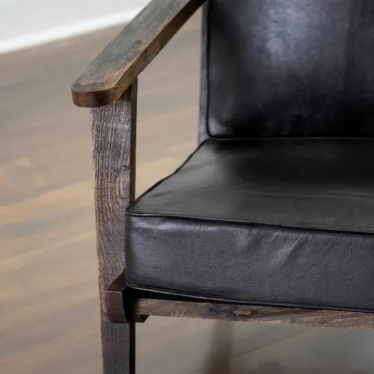 Kirkland's Home Leather And Wood Accent Chair- Accent Chairs