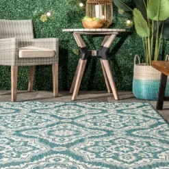 Kirkland's Home Leslie Green Floral Trellis Outdoor Rug, 5X8- Outdoor Rugs