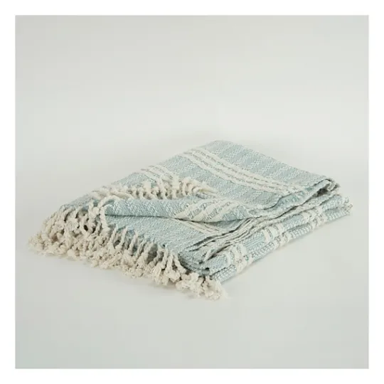 Kirkland's Home Light Blue And Ivory Striped Cotton Throw- Blankets & Throws