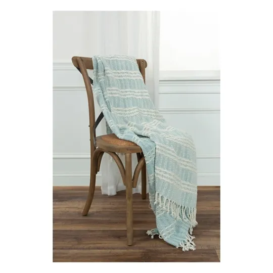 Kirkland's Home Light Blue And Ivory Striped Cotton Throw- Blankets & Throws