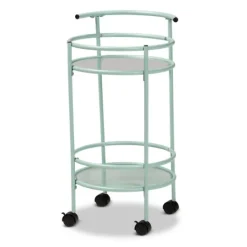Kirkland's Home Light Blue Round Metal Bar Cart- Kitchen Islands & Bar Carts
