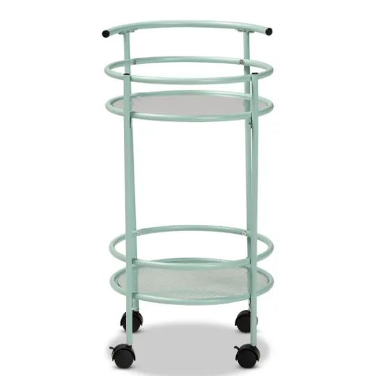 Kirkland's Home Light Blue Round Metal Bar Cart- Kitchen Islands & Bar Carts