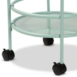 Kirkland's Home Light Blue Round Metal Bar Cart- Kitchen Islands & Bar Carts