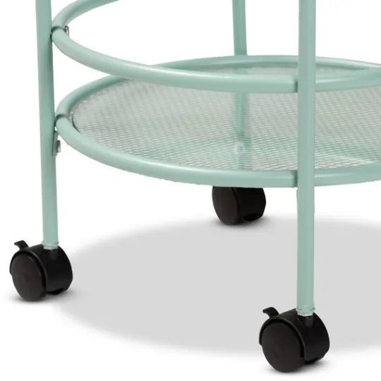 Kirkland's Home Light Blue Round Metal Bar Cart- Kitchen Islands & Bar Carts