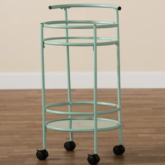 Kirkland's Home Light Blue Round Metal Bar Cart- Kitchen Islands & Bar Carts