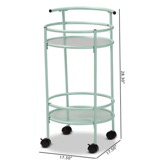 Kirkland's Home Light Blue Round Metal Bar Cart- Kitchen Islands & Bar Carts