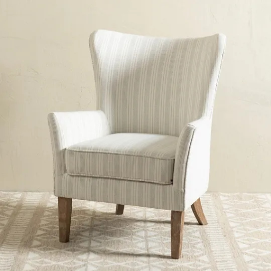 Kirkland's Home Light Blue Stripe Wingback Accent Chair- Accent Chairs