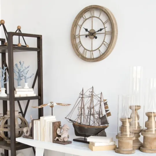 Kirkland's Home Light Brown Carved Wooden Clock- Clocks