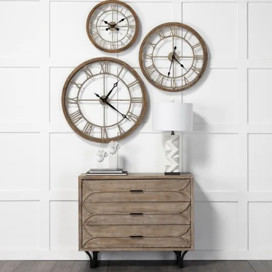 Kirkland's Home Light Brown Carved Wooden Clock- Clocks