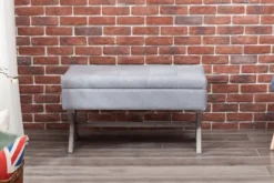 Kirkland's Home Light Button Tufted Storage Cross Leg Bench- Benches & Ottomans
