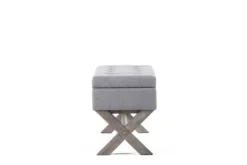 Kirkland's Home Light Button Tufted Storage Cross Leg Bench- Benches & Ottomans