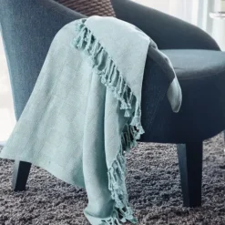 Kirkland's Home Light Checkered Weave Fringe Throw- Blankets & Throws