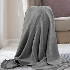 Kirkland's Home Light Checkered Weave Fringe Throw- Blankets & Throws