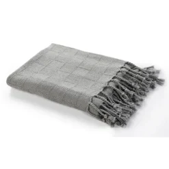 Kirkland's Home Light Checkered Weave Fringe Throw- Blankets & Throws