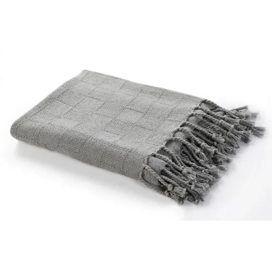 Kirkland's Home Light Checkered Weave Fringe Throw- Blankets & Throws