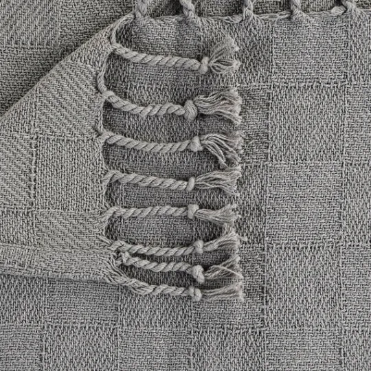 Kirkland's Home Light Checkered Weave Fringe Throw- Blankets & Throws