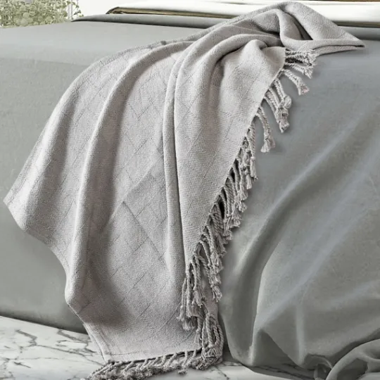 Kirkland's Home Light Checkered Weave Fringe Throw- Blankets & Throws