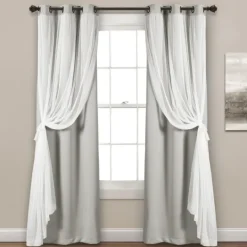 Kirkland's Home Light Curtain Panel Set With Overlay, 108 In.- Curtains & Drapes