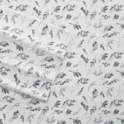 Kirkland's Home Light Gray Botanical Flannel 4-Pc. King Sheet Set- Bed Sheets