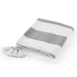 Kirkland's Home Light Gray Cabana Stripe Tassel Throw- Blankets & Throws