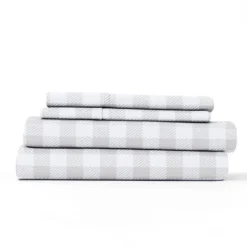 Kirkland's Home Light Gray Country Plaid 4-Pc. King Bed Sheet Set- Bed Sheets