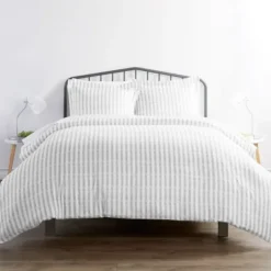 Kirkland's Home Light Gray Stripes 3-Pc. Queen Duvet Cover Set- Duvets