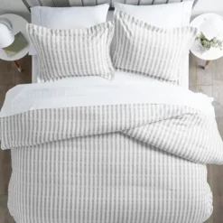 Kirkland's Home Light Gray Stripes 3-Pc. Queen Duvet Cover Set- Duvets