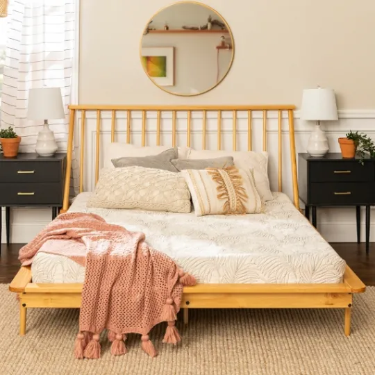 Kirkland's Home Light Oak Modern Spindle Wooden Queen Bed- Beds & Headboards