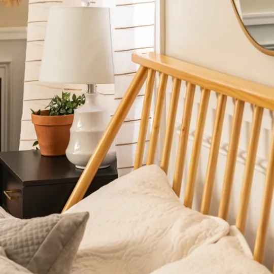 Kirkland's Home Light Oak Modern Spindle Wooden Queen Bed- Beds & Headboards
