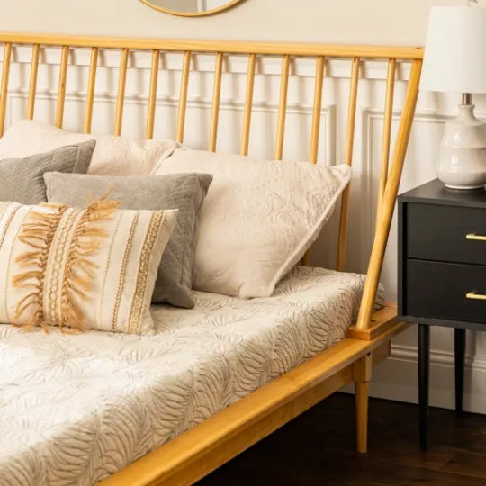 Kirkland's Home Light Oak Modern Spindle Wooden Queen Bed- Beds & Headboards