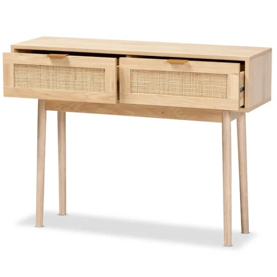 Kirkland's Home Light Oak Rat And Wood Console Table- Console Tables