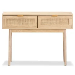 Kirkland's Home Light Oak Rat And Wood Console Table- Console Tables