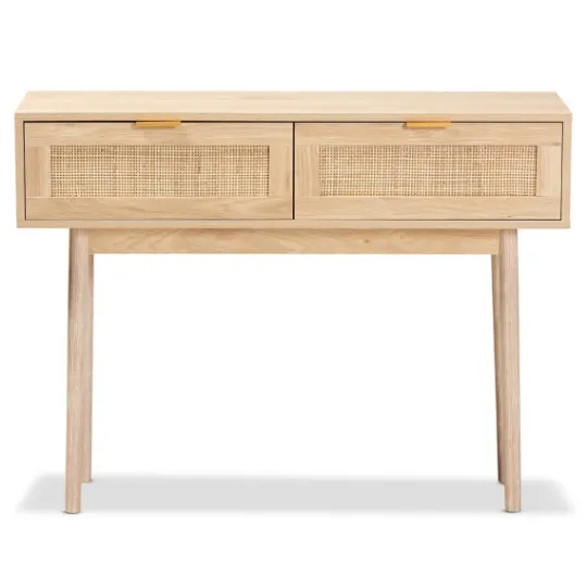 Kirkland's Home Light Oak Rat And Wood Console Table- Console Tables