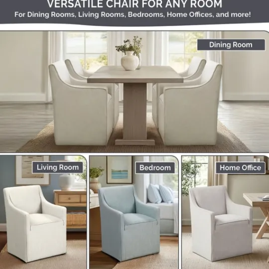 Kirkland's Home Light Slipcover Dining Chair With Casters- Dining Chairs