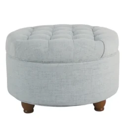 Kirkland's Home Light Tufted Round Storage Ottoman- Benches & Ottomans