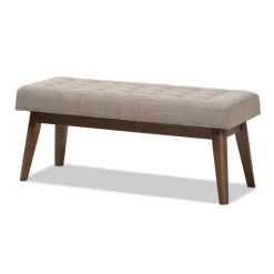 Kirkland's Home Light Tufted Walnut Wood Bench- Benches & Ottomans