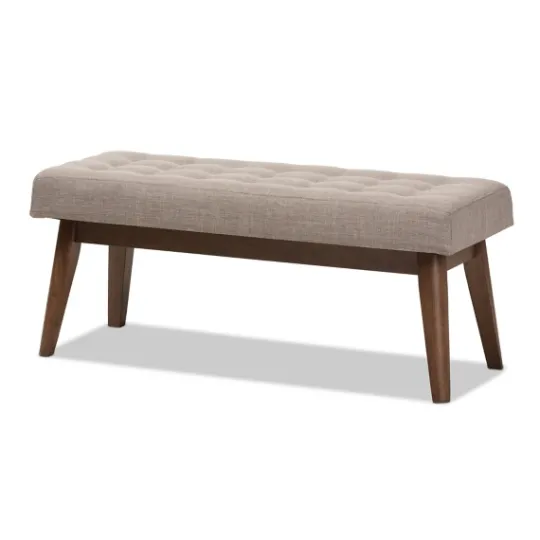 Kirkland's Home Light Tufted Walnut Wood Bench- Benches & Ottomans