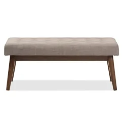 Kirkland's Home Light Tufted Walnut Wood Bench- Benches & Ottomans
