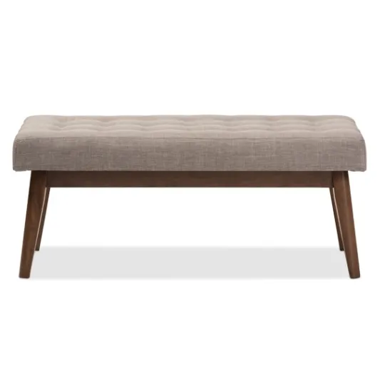 Kirkland's Home Light Tufted Walnut Wood Bench- Benches & Ottomans