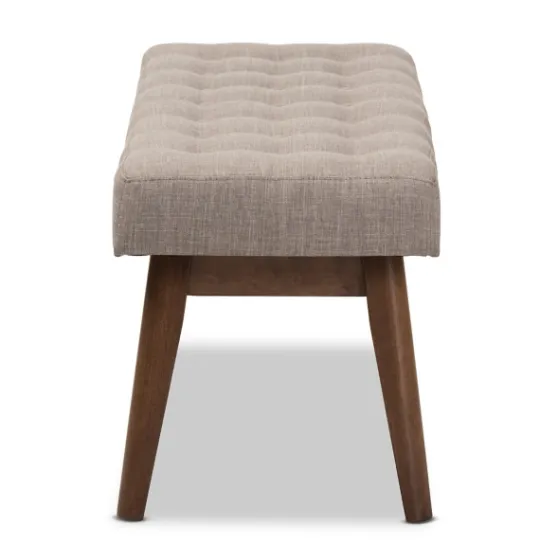 Kirkland's Home Light Tufted Walnut Wood Bench- Benches & Ottomans