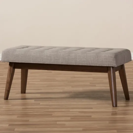 Kirkland's Home Light Tufted Walnut Wood Bench- Benches & Ottomans