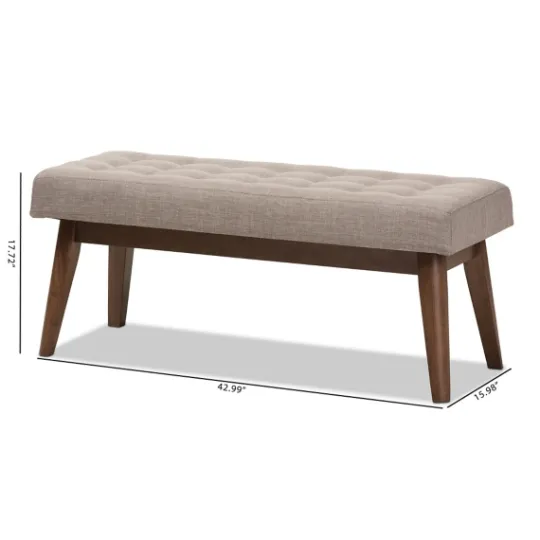 Kirkland's Home Light Tufted Walnut Wood Bench- Benches & Ottomans