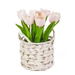 Kirkland's Home Light Tulip Arrangement In Basket- Arrangements & Greenery